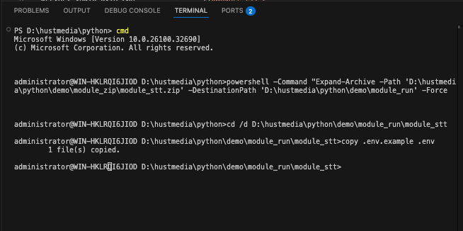 Speech to text module package setup
