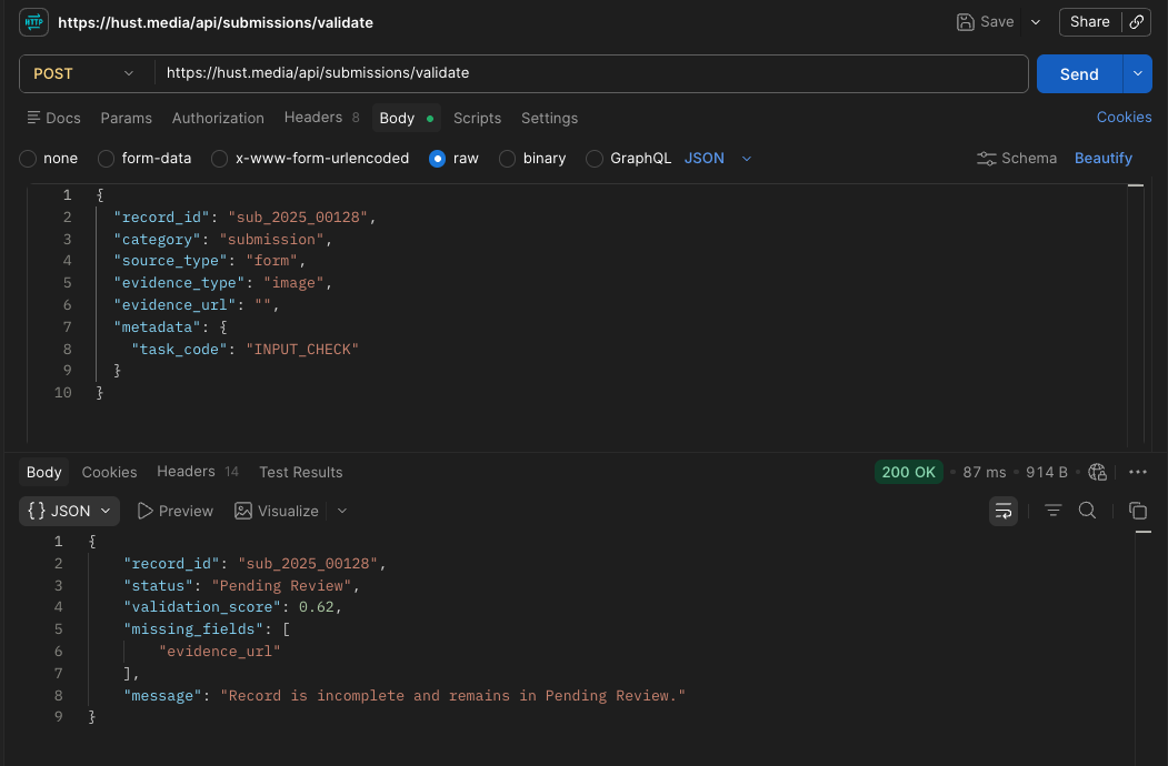 Pending Review validation example